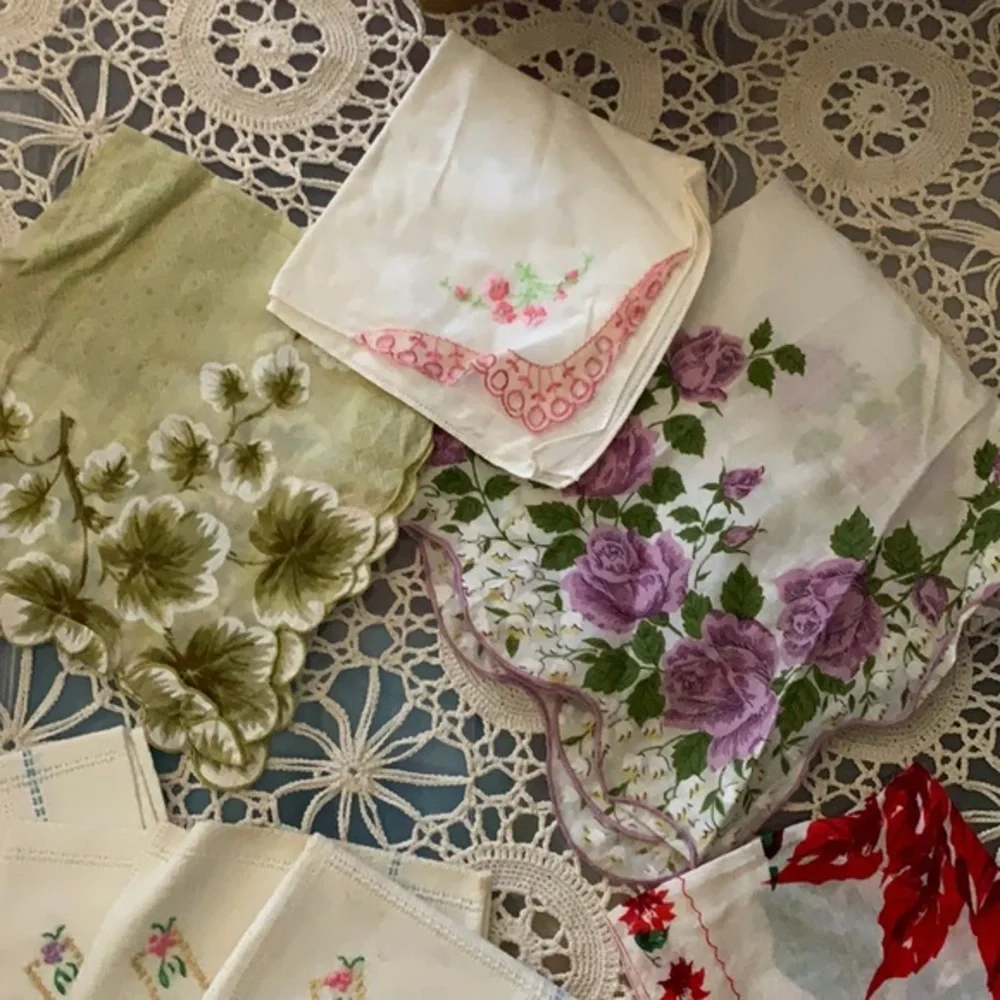 Vintage Handkerchiefs Lot of 9  light stains